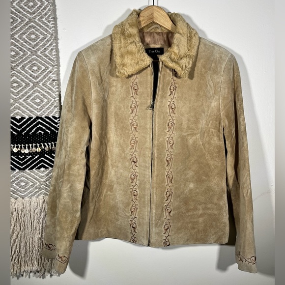 90s brown suede embroidered jacket - Picture 1 of 8